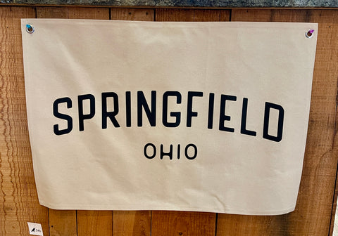 Springfield, Ohio Canvas Banner. Measures 27” x 18”. Choose Natural, or Black.